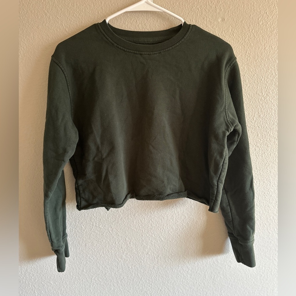 Women's Olive Green Cropped Crewneck Sweatshirt
